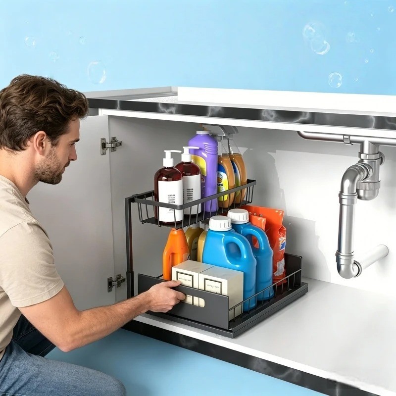 2 Tier Pull Out Under Bathroom Sink Organizers Kitchen Organizers and Storage gallery
