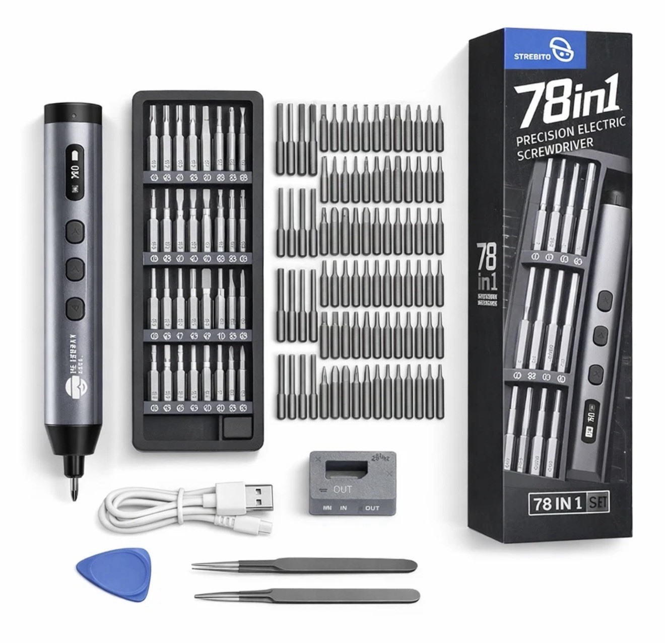 STREBITO 78 in 1 Precision Electric Screwdriver Set OLED Type-C Rechargeable New gallery