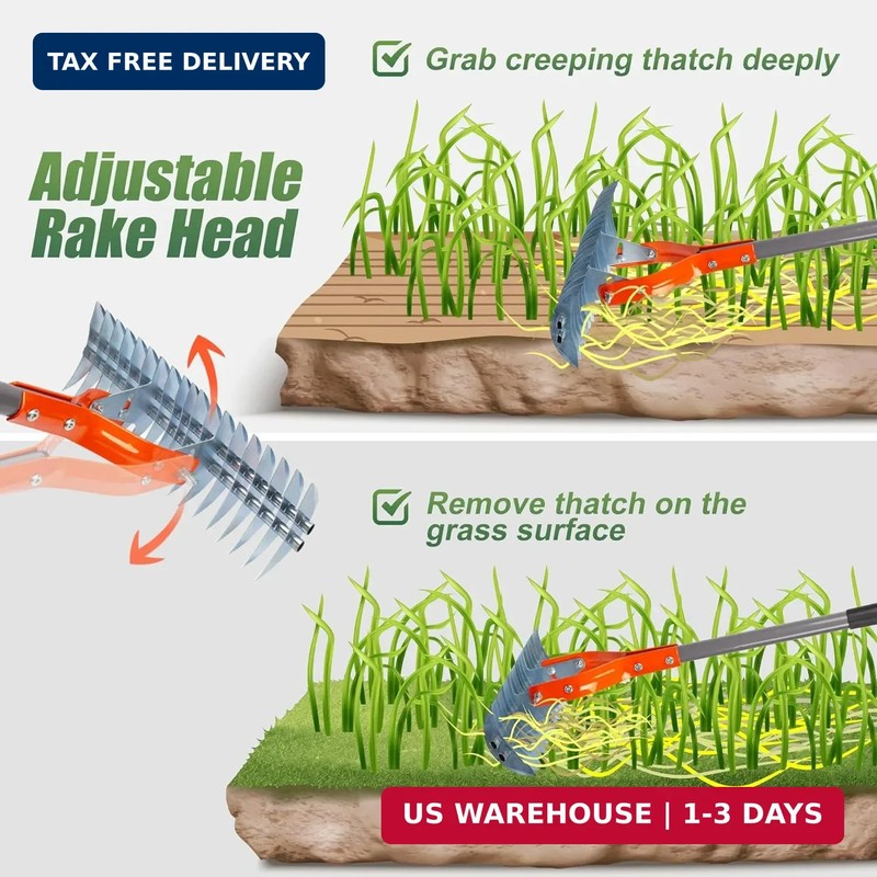 Thatch Rake for Lawn, 15-Inch Dethatcher Rake with Adjustable Sectional gallery