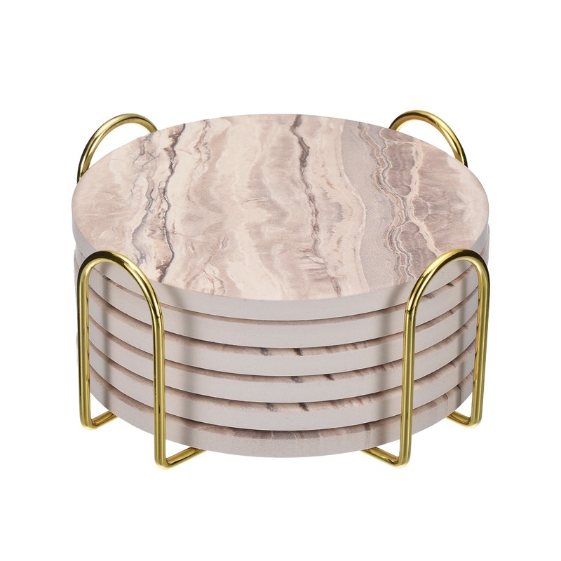 Coaster Holder 4" for Both Round and Square Holds 8 Coasters Gold gallery