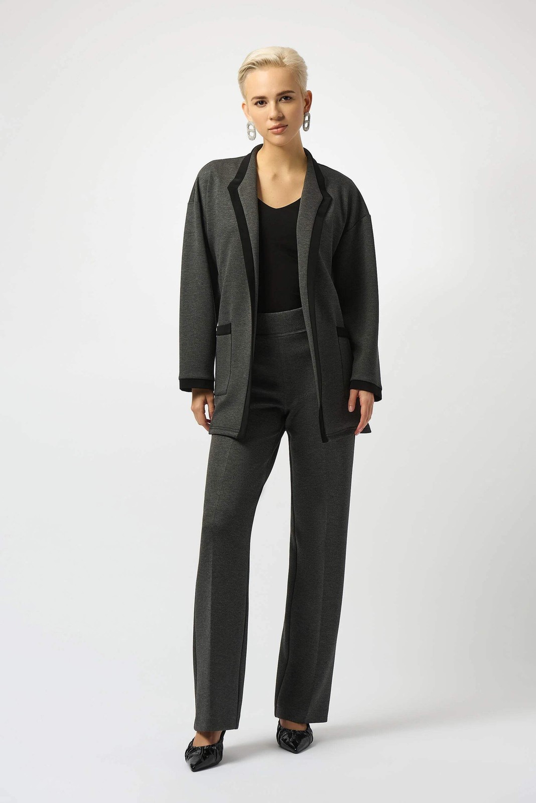 Joseph Ribkoff Grey Melange Mid-Rise Pull On Wide Leg Pants 253300-R gallery