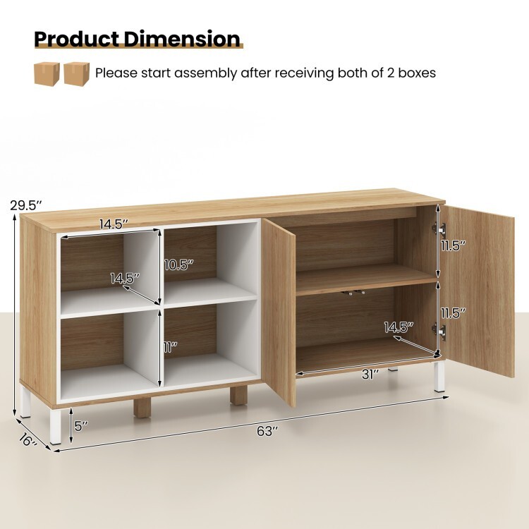 63" Sideboard Buffet Storage Kitchen Cabinet w/5 Level Adjustable Open Shelves gallery