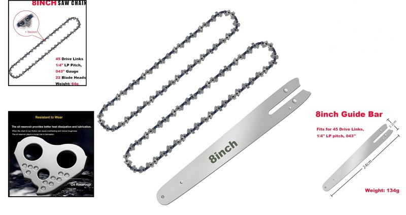 8 Inch Chainsaw Chain Replacement- 2 Chains and 1 Guide Bar for 8 8inch gallery