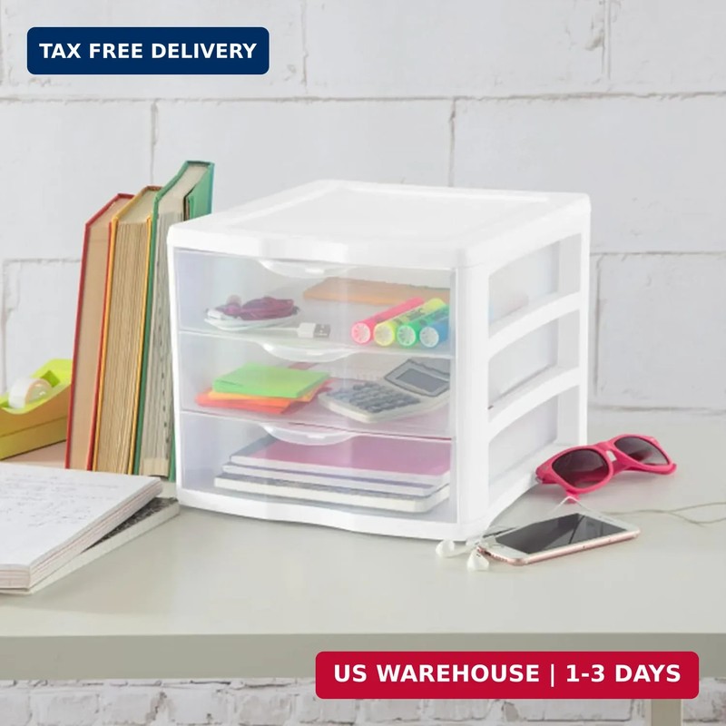 Sterilite 4-Pack 3 Drawer Unit, Stackable Plastic Organizer with Drawers, White gallery