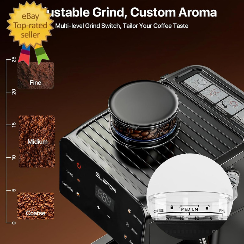 Espresso Machine 20 Bar, Coffee Maker with Grinder Black gallery