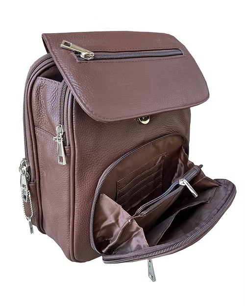 Brown Roma Leathers Compact Leather Concealment Backpack 2