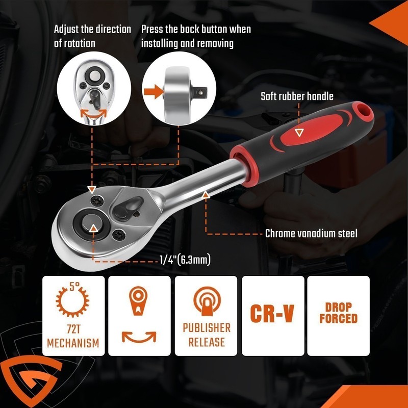 108Pcs Mechanics Tool Set Kit 6-Point Socket Ratchet Wrench Set Repair 6-Point gallery