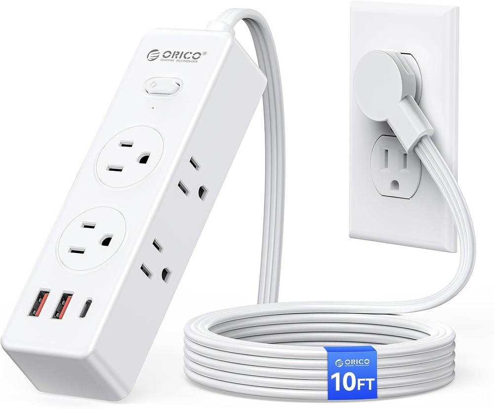Flat Plug Power Strip Surge Protector, 5/10Ft Ultra Thin Extension Cord 9 Outlet