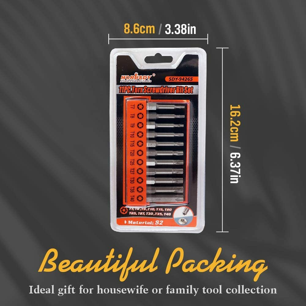 11 Pcs Tamper Resistant Star Bits S2 Steel T7-T40 Security Torx Bit Set & Holder gallery