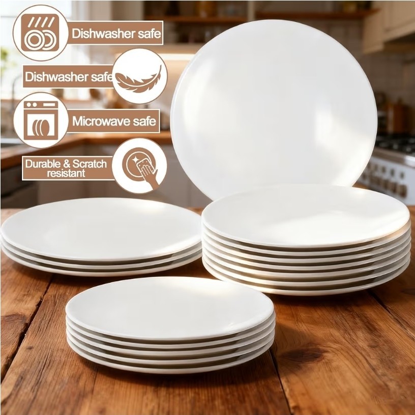 6 Piece Porcelain Dinner Plates, 10 Inch Ceramic Salad Plates, Round... gallery