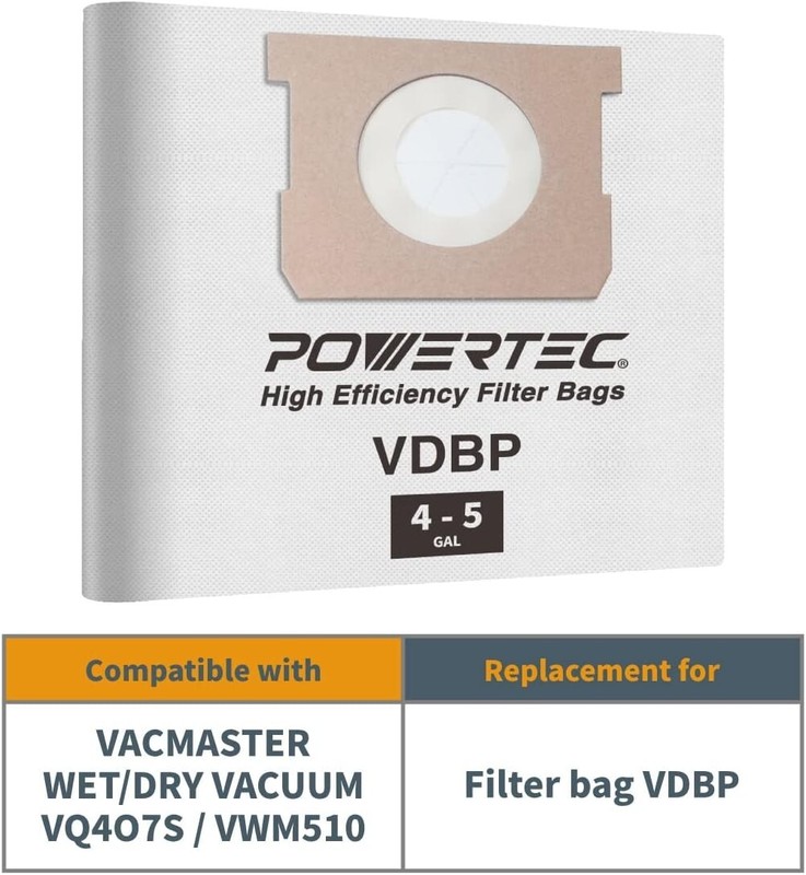 POWERTEC 75023-P2 High Efficiency Filter Bags for Vacmaster VDBP, 6PK gallery