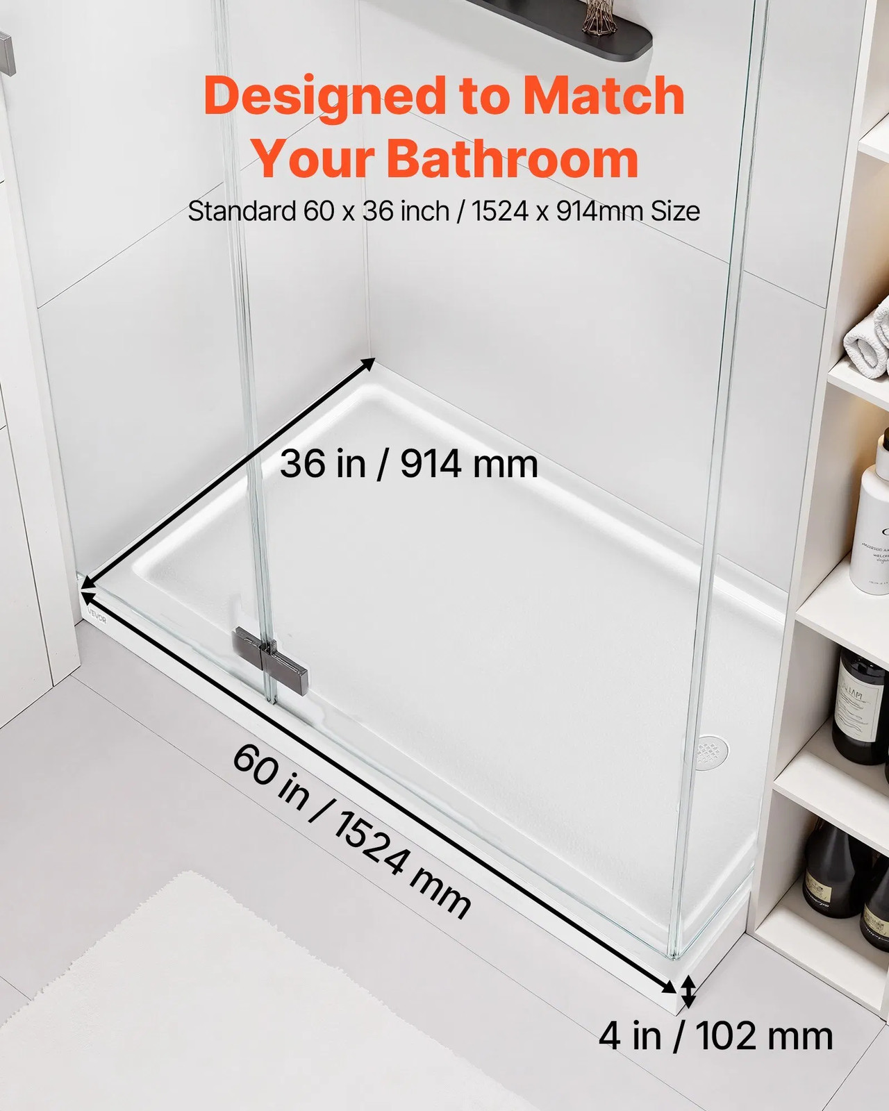 Shower Pan, 60″ L x 36″ W Single Threshold Shower Base, Rectangle Acrylic & PVC gallery