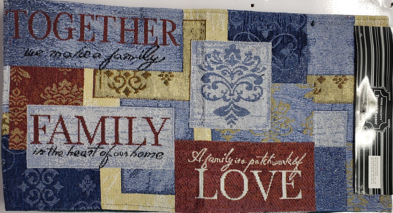 Tapestry Table Runner (13"x48") INSPIRATIONAL,TOGETHER,FAMILY,LOVE PATCHWORK, HC gallery