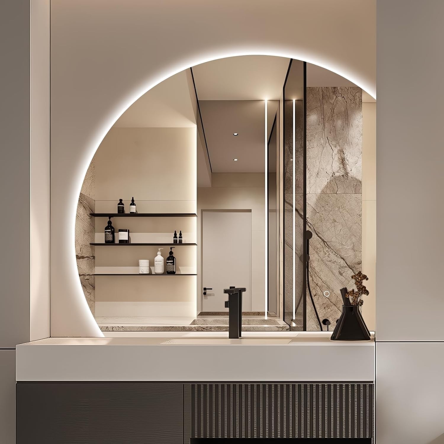 40" LED Bathroom Mirror with Lights, Half Moon Led Mirrors, Irregular Backlit Mi gallery