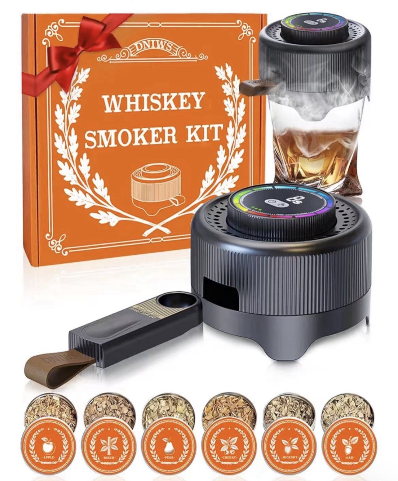 Electric Whiskey Smoker Kit with Adjustable Smoke Levels & LED Timer Ring gallery