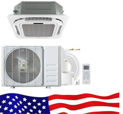 24000 BTU Ceiling Cassette Mini Split AC, 208/230V Ductless Heat Pump, 360° 8-Wa