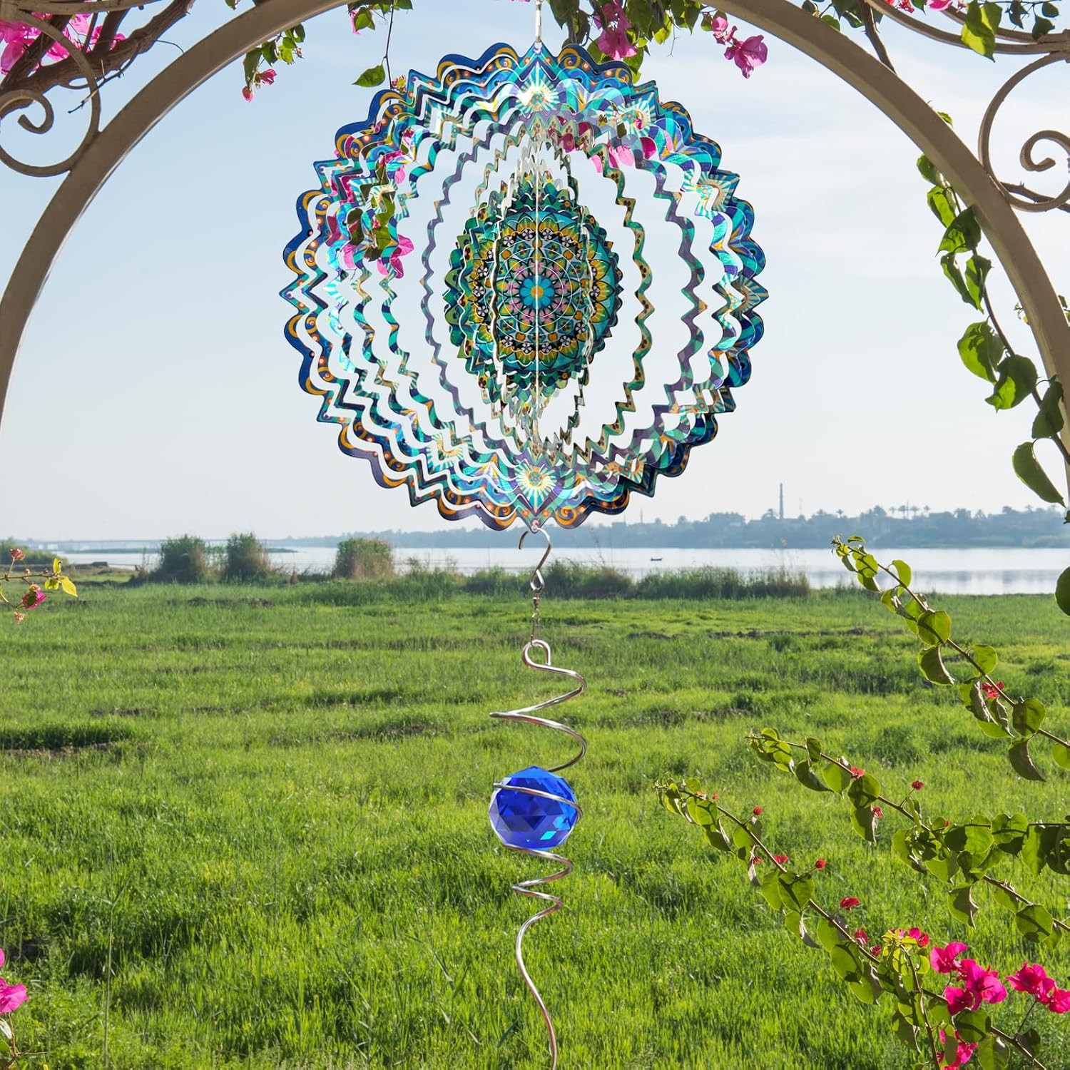 Mandala Peacock Wind Spinner 3D Kinetic Hanging Sculpture Metal Garden Decor gallery