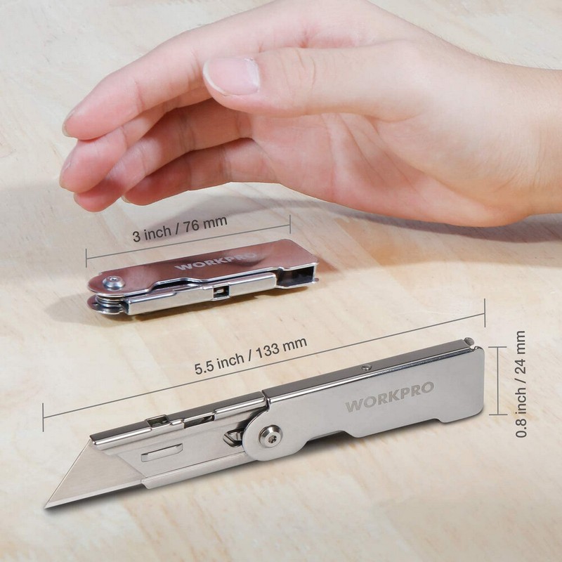 WORKPRO 3PC Compact Folding Utility Knife Lock Back Box Cutter Clip Pocket Knife gallery