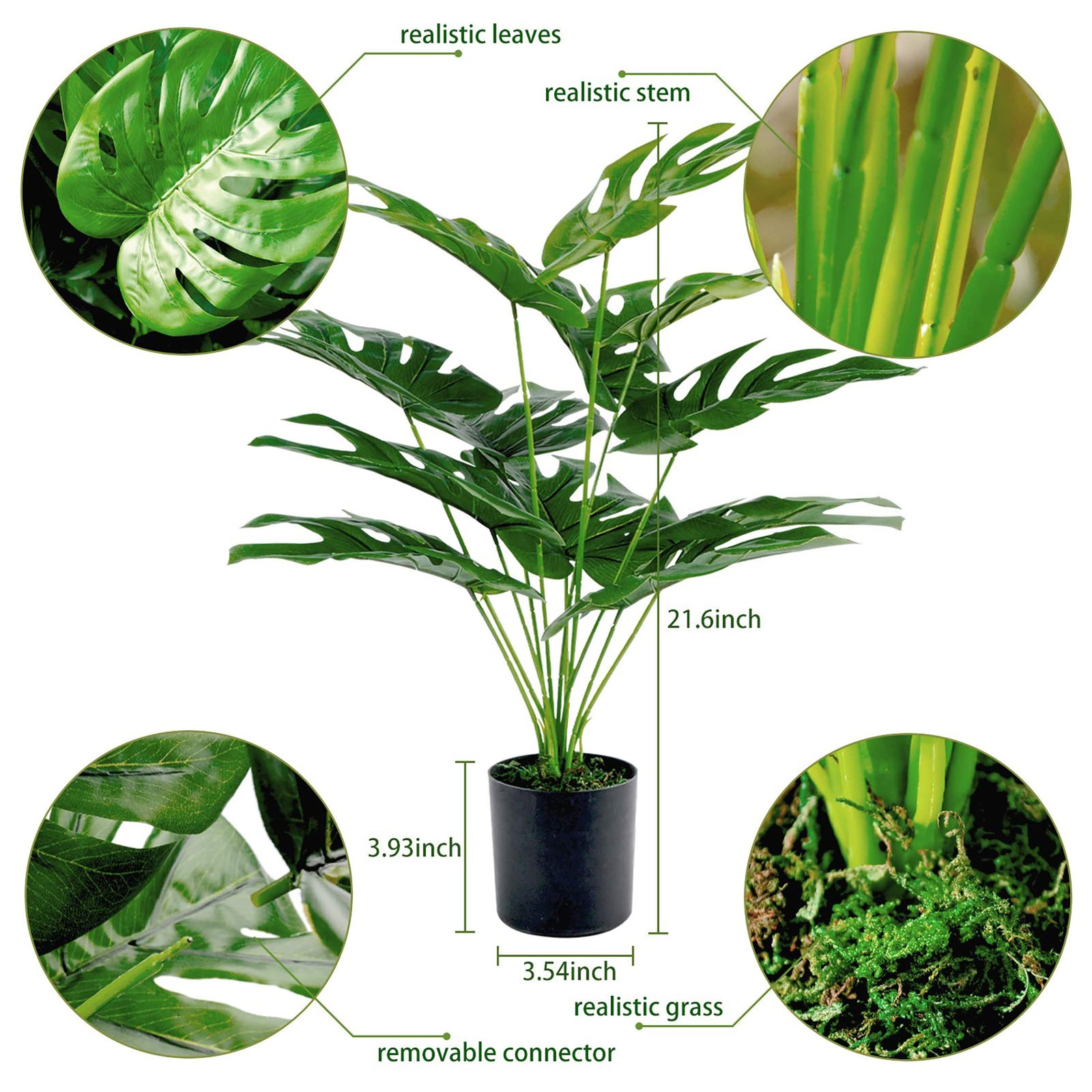Toopify Artificial Palm Tree, 19" Large Fake Plants in Pot for 1ft 7in, Green gallery