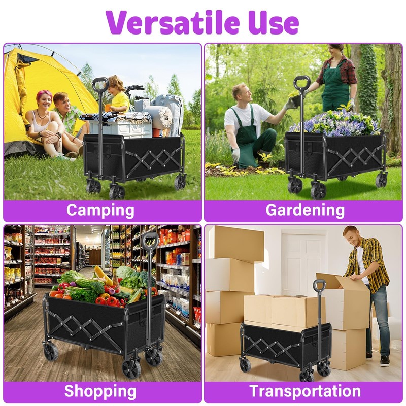 Wagons Carts Foldable,280 LBS Large Capacity Foldable Wagon Cart Collapsible ... gallery