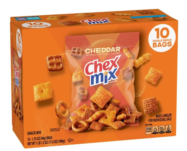 Chex Mix Cheddar Snack Mix, Single Serve Snack Bags, Multipack, 10 Count, 17.5 o gallery