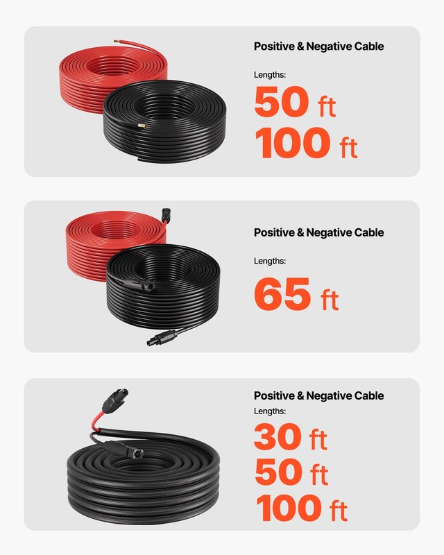 VEVOR 30FT Solar Panel Extension Cable 10AWG Wire Flame Retardant with Connector gallery