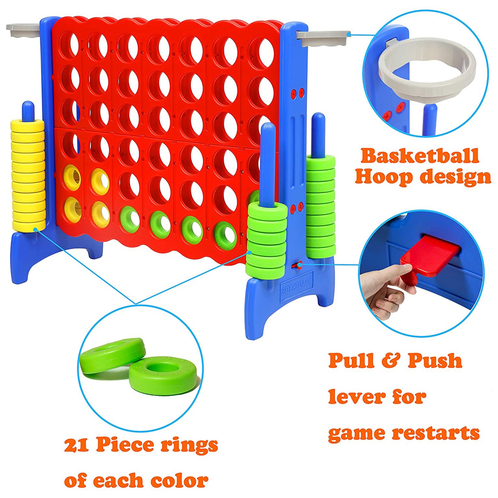 SDADI Giant 33 Inch 4-In-A-Row Game and Basketball Game for Kids (Open Box) gallery