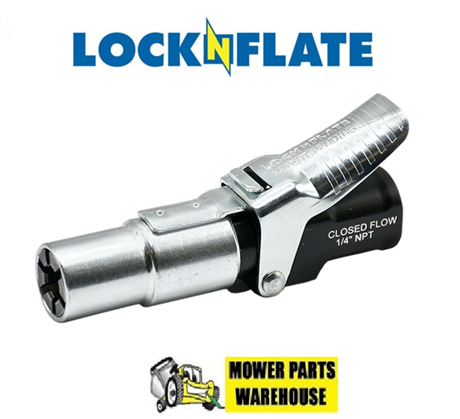 LockNFlate LOCKING AIR CHUCK COUPLER FOR SCHRADER VALVE 1/4 NPT CLOSED FLOW gallery