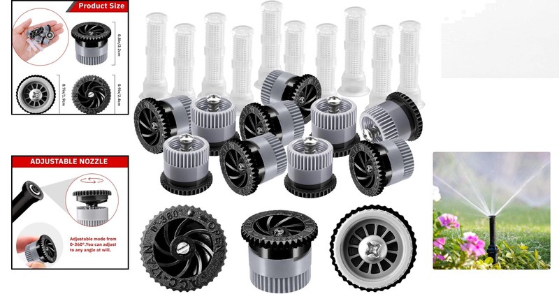 Adjustable 360° Spray Nozzle Replacement - 12 Pack for Efficient Lawn Irrigation gallery