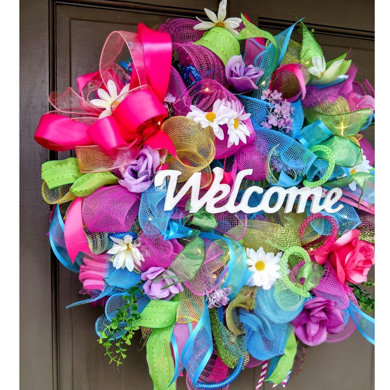 Spring Wreath Large 24" Handmade Floral Welcome Front Door Decor with Lights gallery