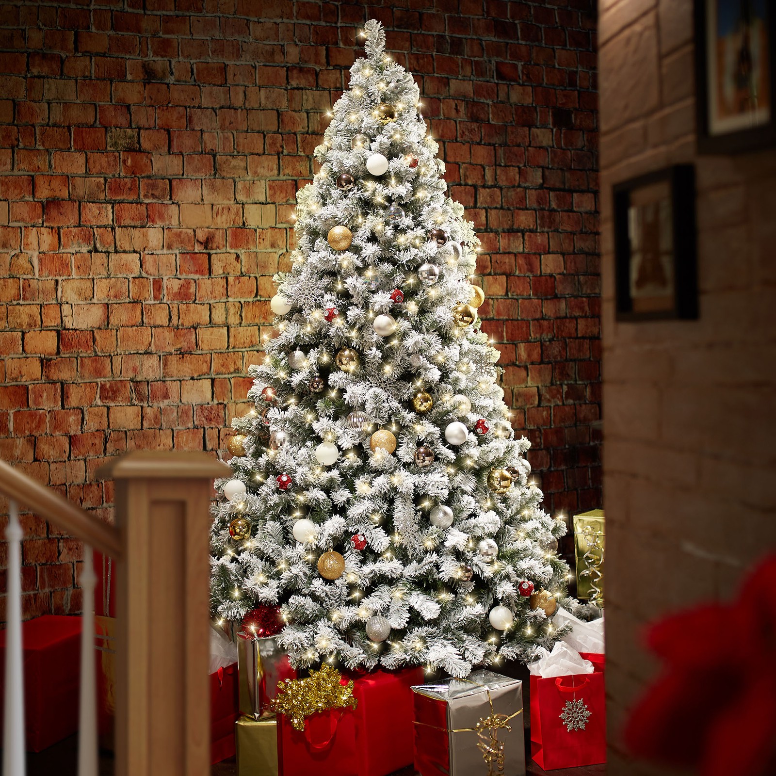 6FT Pre-Lit Snow-Flocked Pine Realistic Artificial Holiday Christmas Tree with gallery