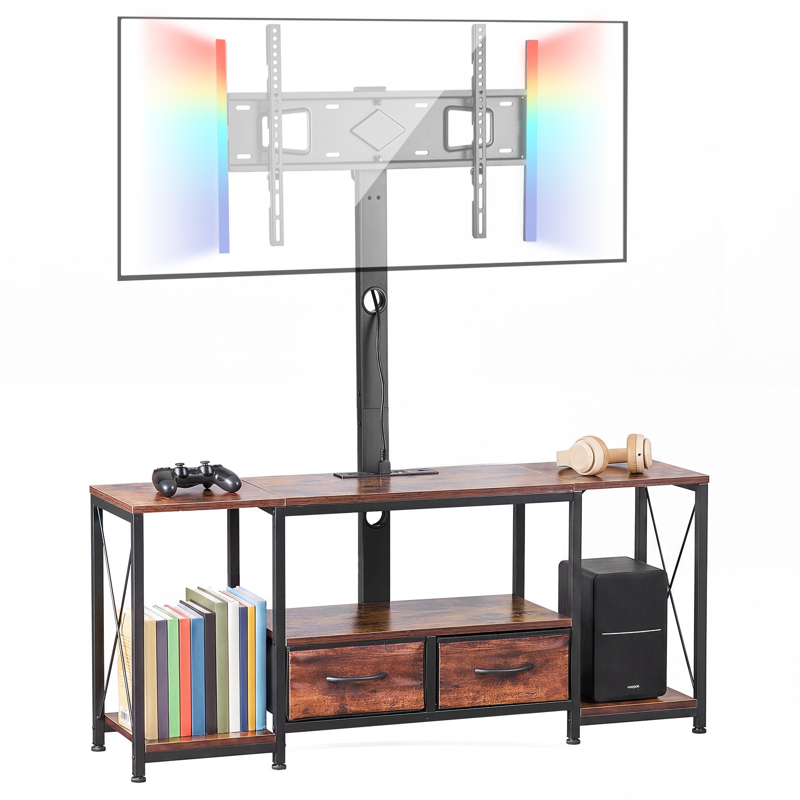 VEVOR TV Stand with Mount & Power Outlet 47.2 Inch for 32-75 Inch TVs Brown gallery
