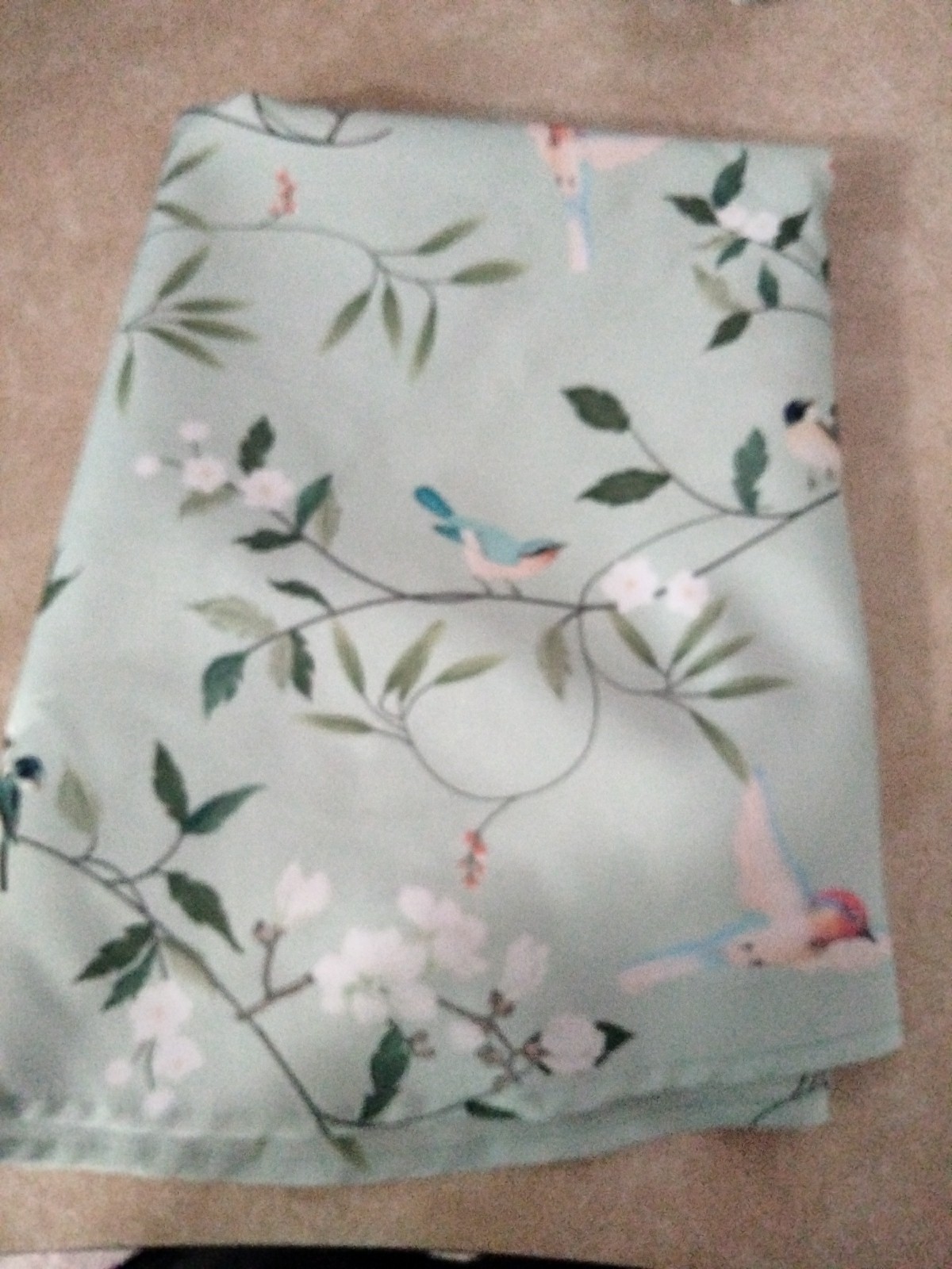Bird & Floral Print Sage Tablecloth – 70x56 Hand Crafted. gallery