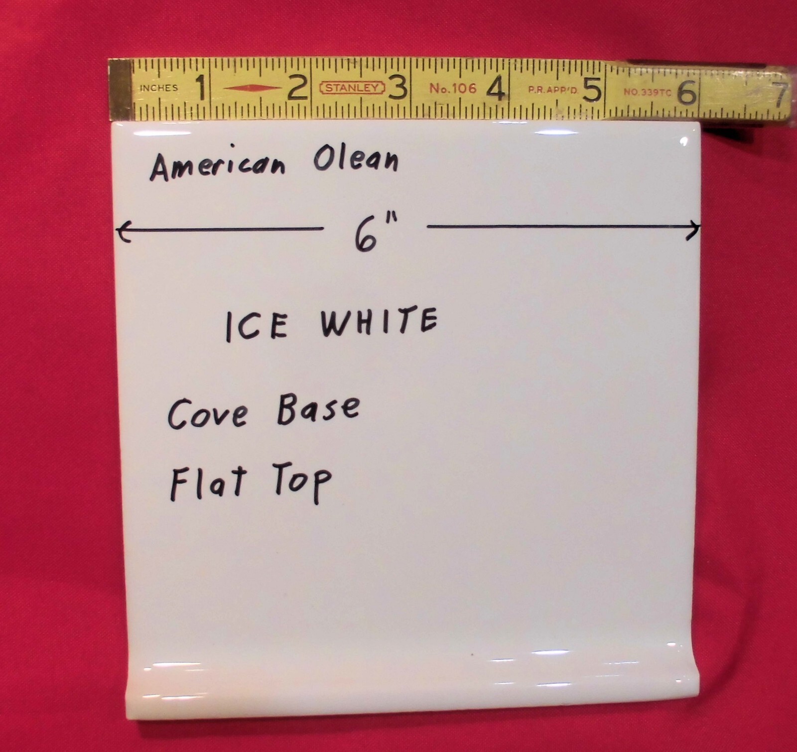 1 pc. Glossy Ice - Arctic White: Flat Top; base/cove Ceramic Tile: 6" X 6" NEW gallery