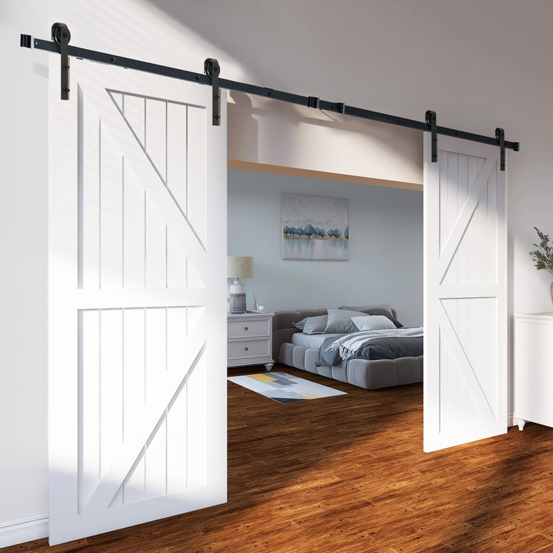 VEVOR 8FT Sliding Barn Door Hardware Closet Track Kit for Double Doors J Hanger gallery