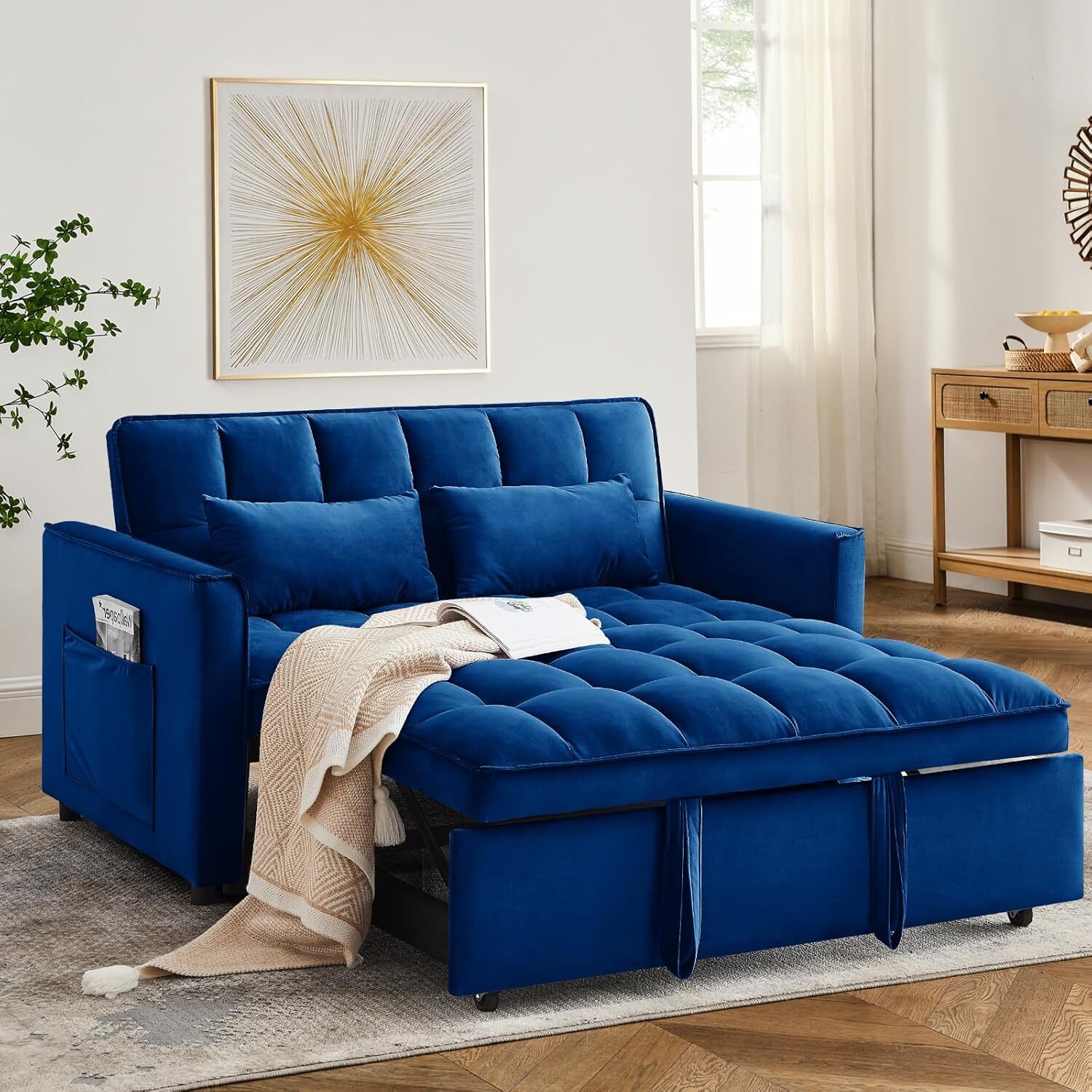 3 in 1 Convertible Sleeper Sofa Bed, Velvet Pull Out Futon Couch gallery