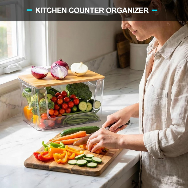 2 Pack Clear Pantry Storage Bins with Lids Stackable Kitchen Organizer Container gallery