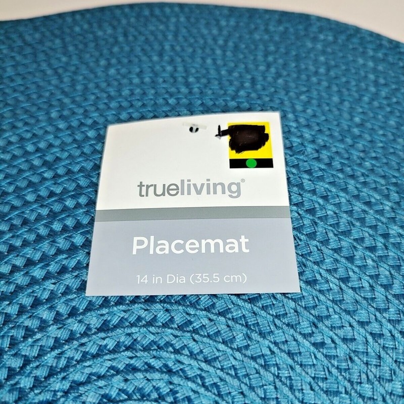 Round Braided Woven Placemat Polypropylene Polyester Teal Blue Gray Grey 14" gallery