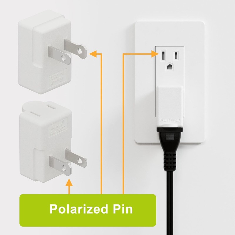 Polarized 2-Prong L Type Adapter, Vertical Right Angled Down Angle AC Adapter wi gallery