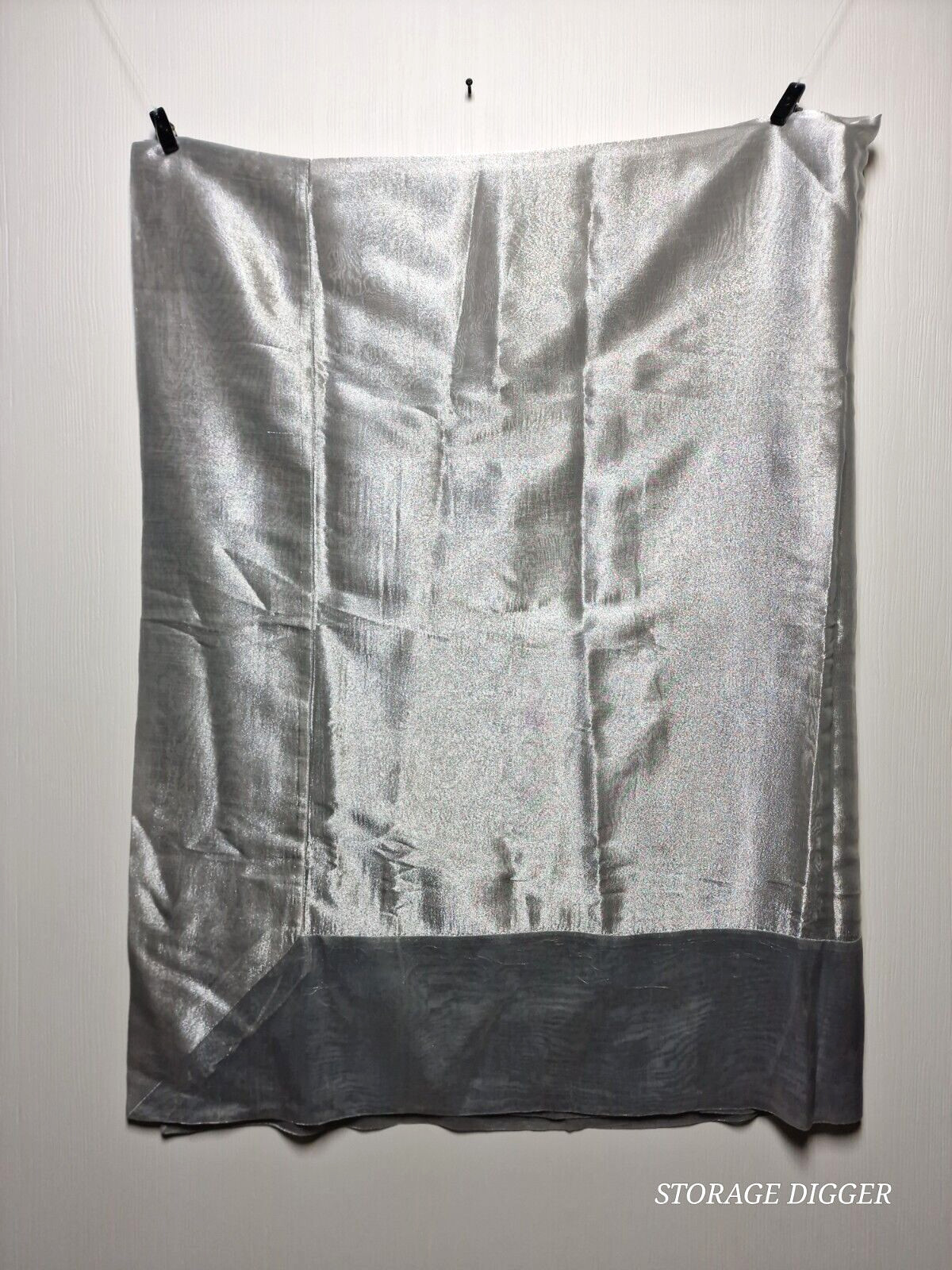 Vintage Pottery Barn Tablecloth Silver Gray Border Metallic Rectangular 65"x89" gallery