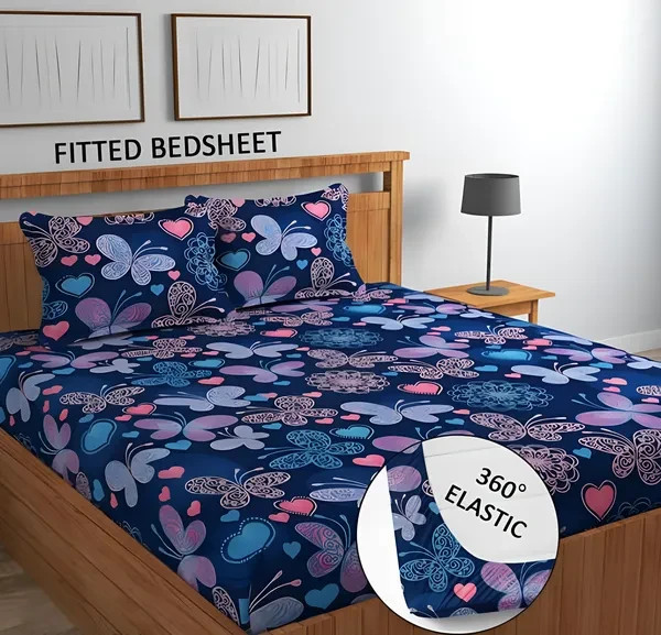 attractive double fitted bedsheet with 2 large pillow covers code 20