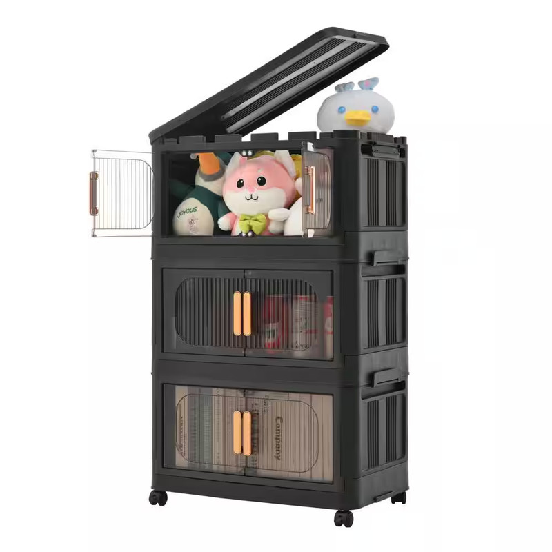 4 Tiers Kitchen Pantry, Folding Storage Cabinet, Collapsible Storage Bins with M gallery