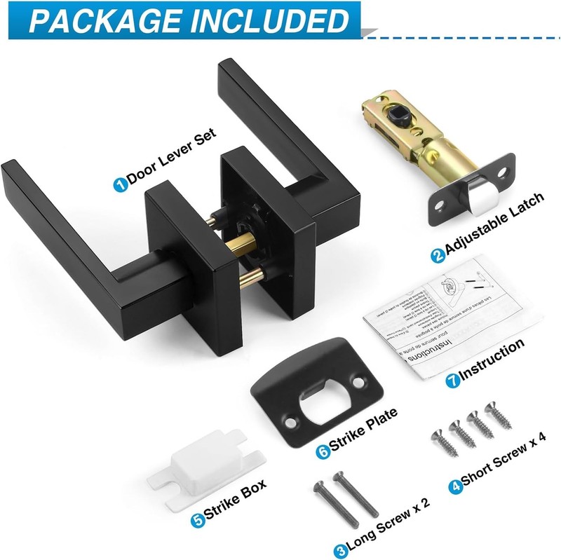 2-Pack Matte Black Keyless Interior Passage Door Levers (Square Handleset) gallery