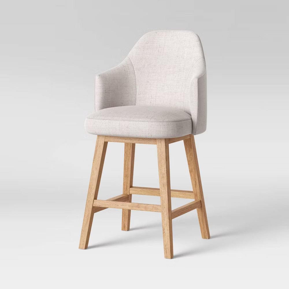 Kinston Swivel Curved Back Upholstered Counter Height Barstool Linen - Threshold gallery