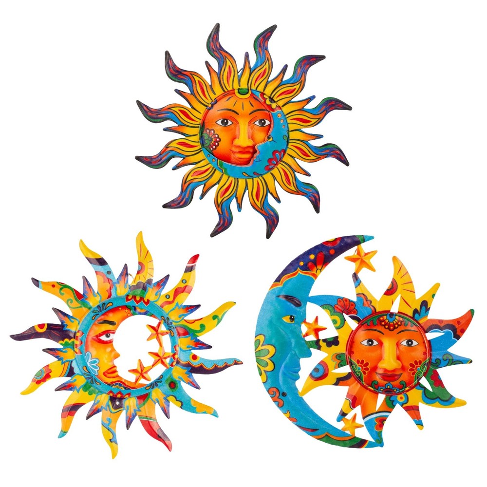 3 Pack Sun and Moon Wall Decor, Hanging Sun Moon & Stars Metal Wall Art, Sun ...