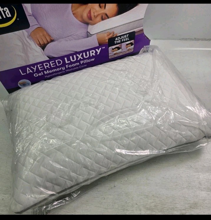 Serta Layered Luxury Gel Memory Foam Zip/Unzip Standard Queen Pillow White NOB gallery