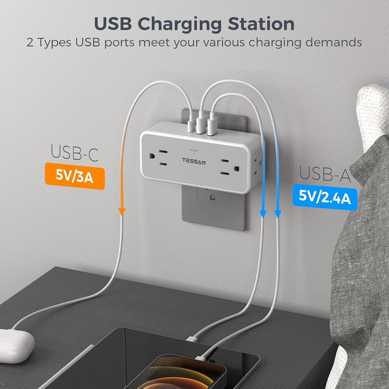 4 Wall Outlet Extender with 3 USB Charger(1 USB C) Surge Protector Plug Expander gallery