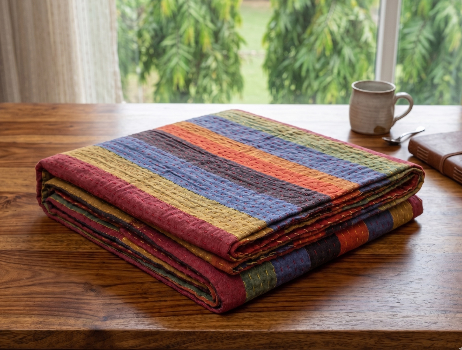 Multi-Color Striped Patchwork Cotton Blanket, Bedspread Hippie Vintage Blanket gallery
