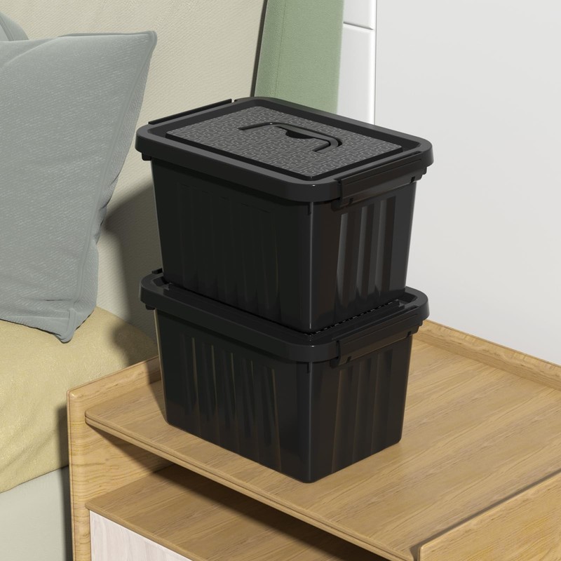 6 Quart Latching Bin with Handle, Black Plastic Storage Box Containers, 6 Packs gallery