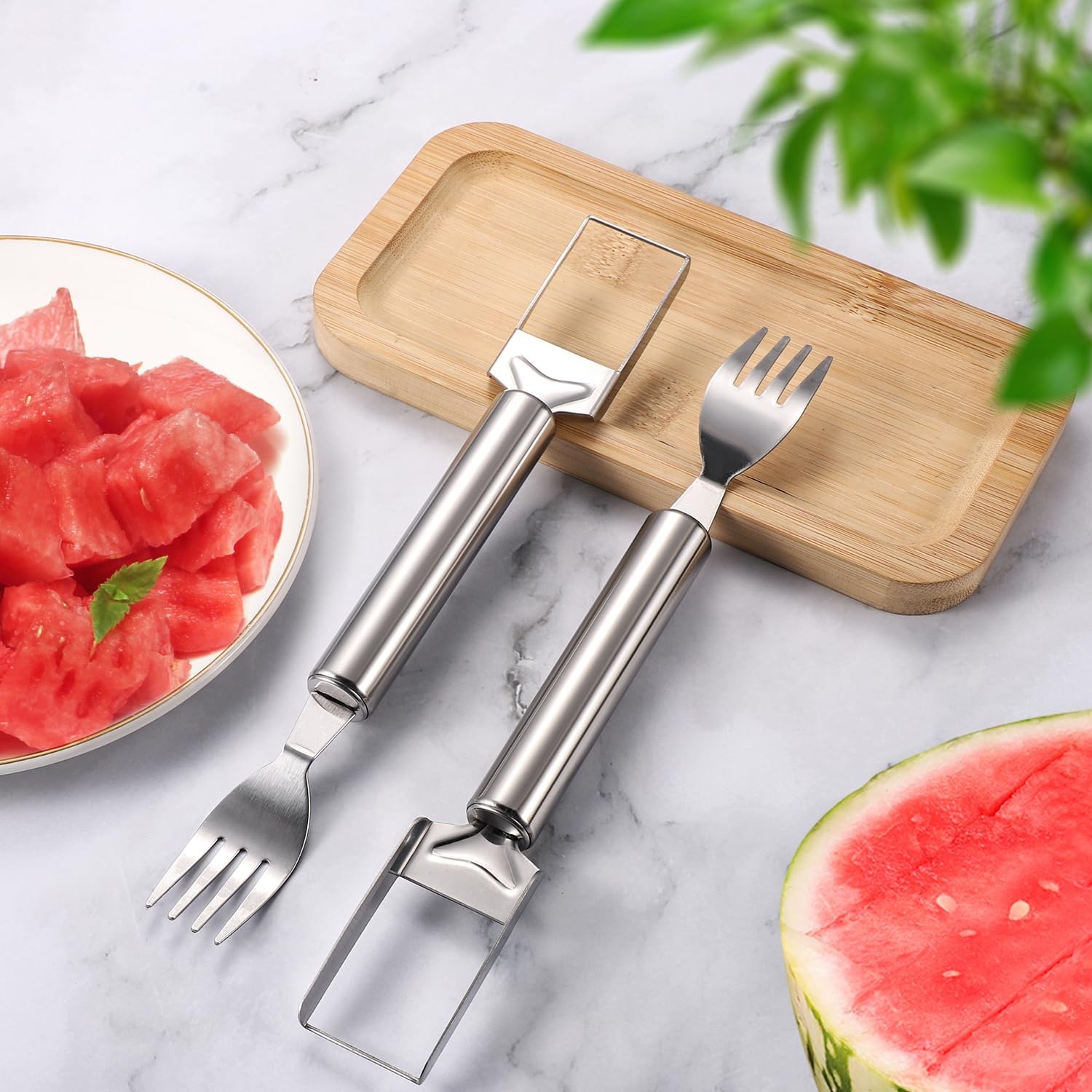 2pcs Silver Watermelon Fork Slicer Cutter, Stainless Steel, 9.45x1.38x0.79in, gallery